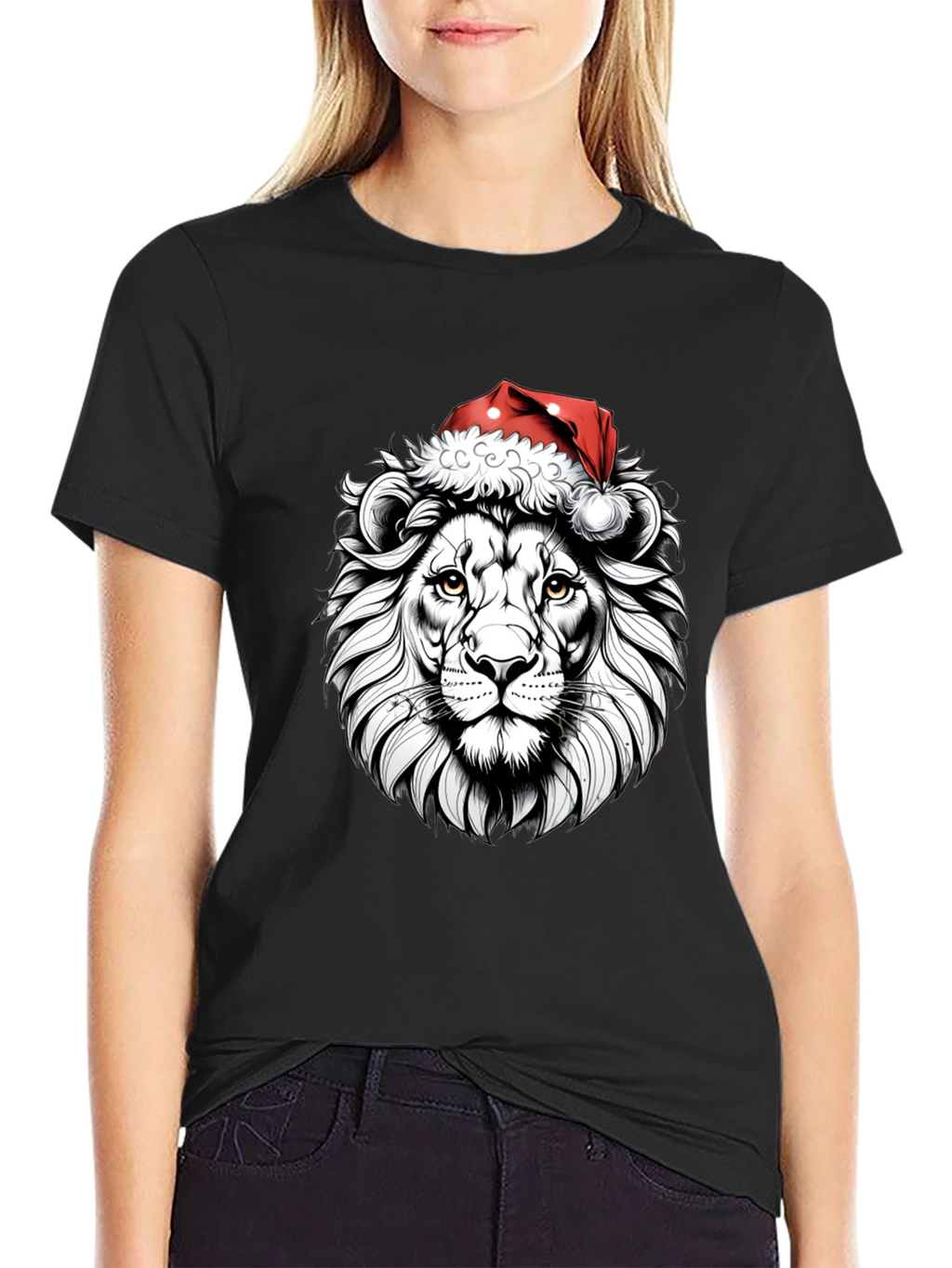Lion Santa Hat Graphic Tee - Black