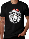 Lion Santa Hat Graphic Tee - Black