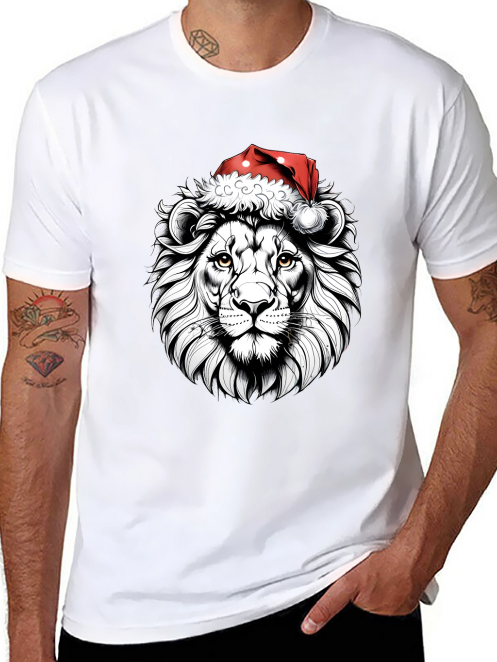 Lion Santa Hat Graphic Tee - Black