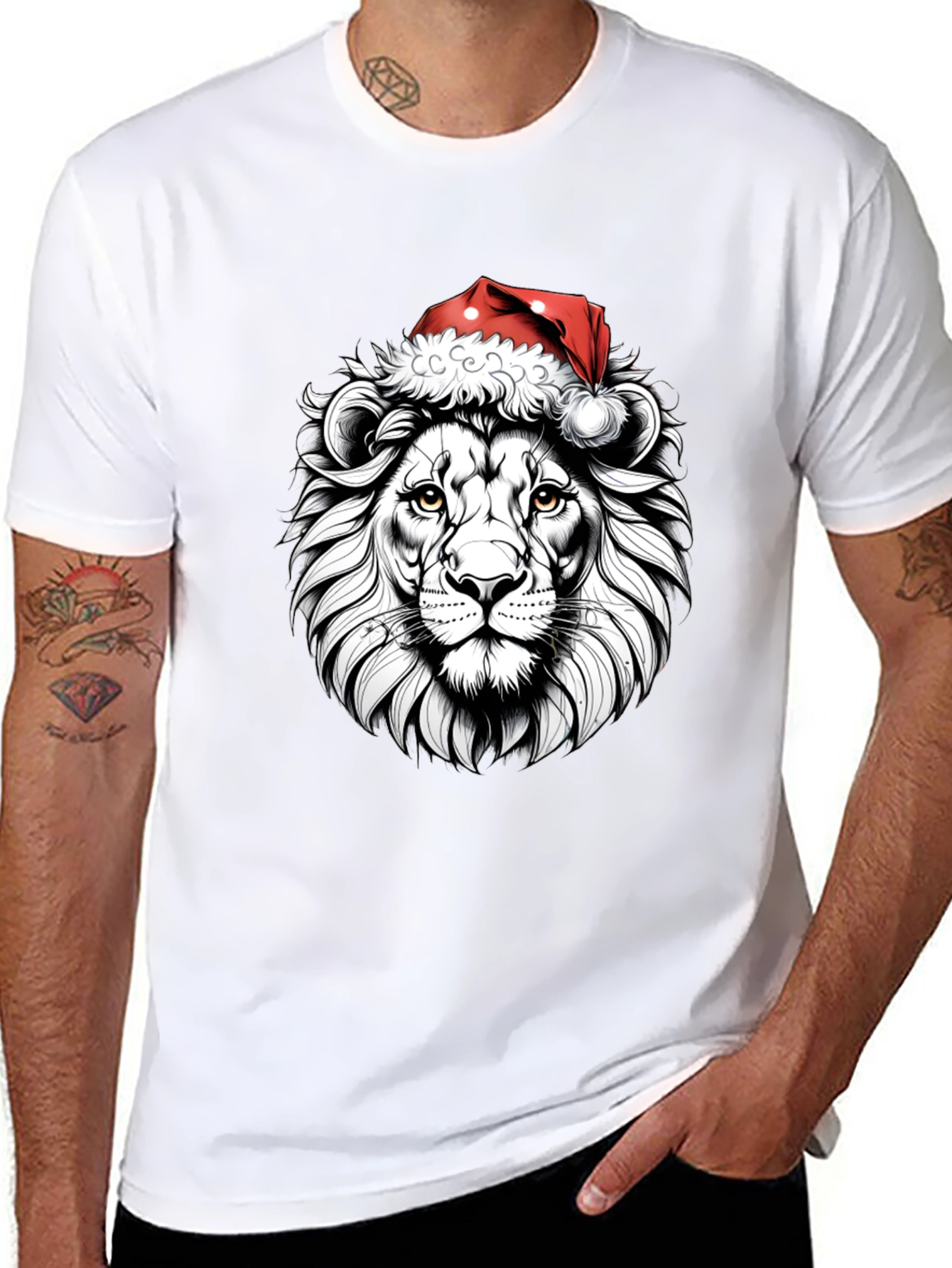 Lion Santa Hat Graphic Tee - Black