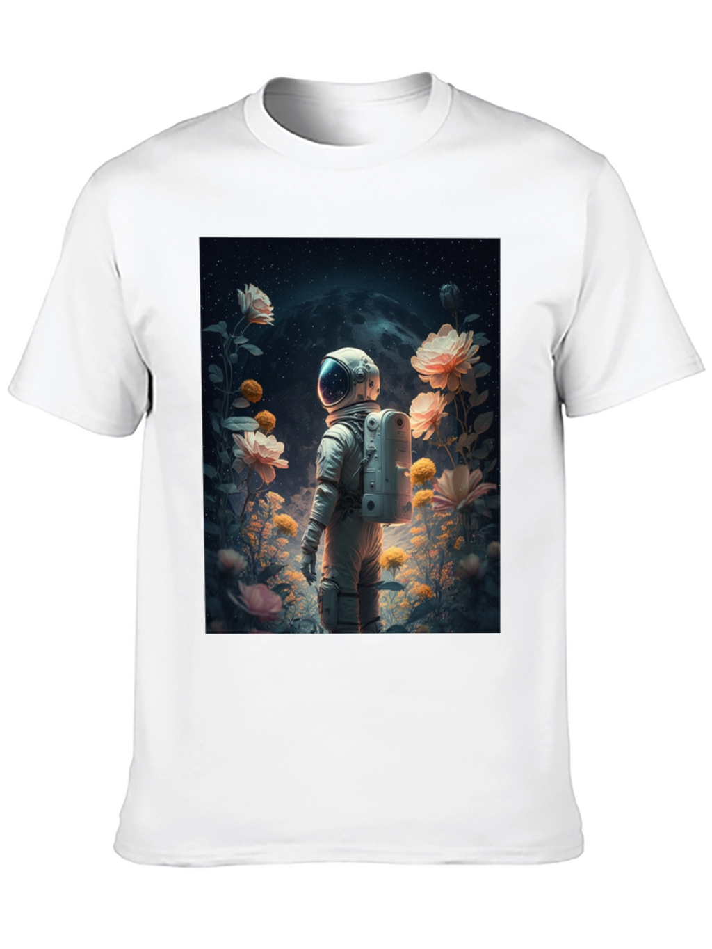 Astronaut in Floral Space T-Shirt
