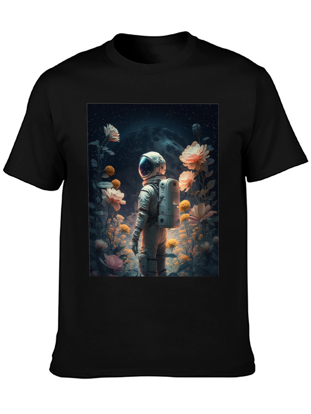 Astronaut in Floral Space T-Shirt