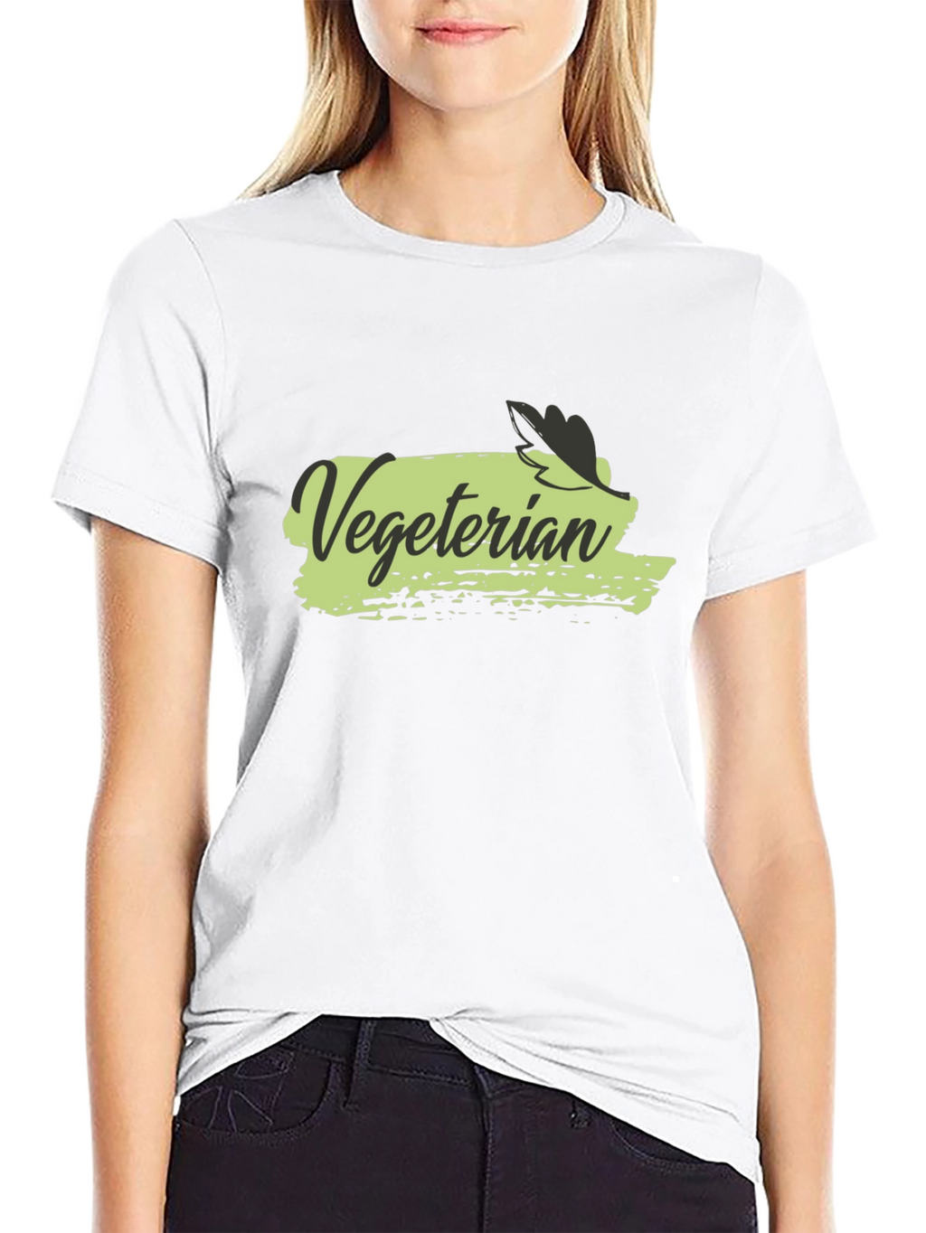 Vegetarian T-Shirt Black Cotton Crew Neck Casual Wear