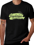 Vegetarian T-Shirt Black Cotton Crew Neck Casual Wear