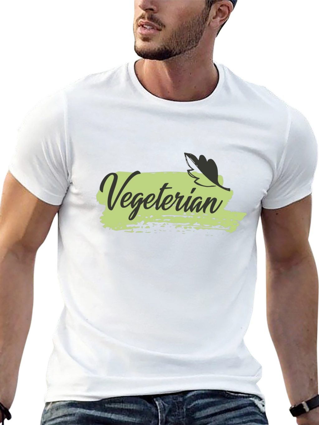 Vegetarian T-Shirt Black Cotton Crew Neck Casual Wear