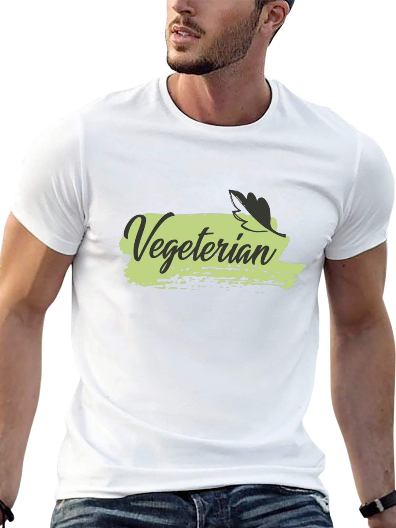 Vegetarian T-Shirt Black Cotton Crew Neck Casual Wear