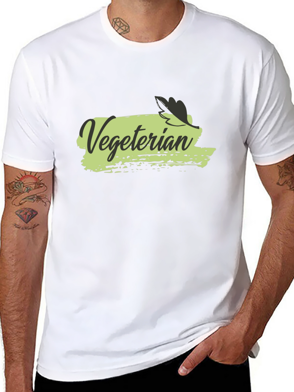 Vegetarian T-Shirt Black Cotton Crew Neck Casual Wear