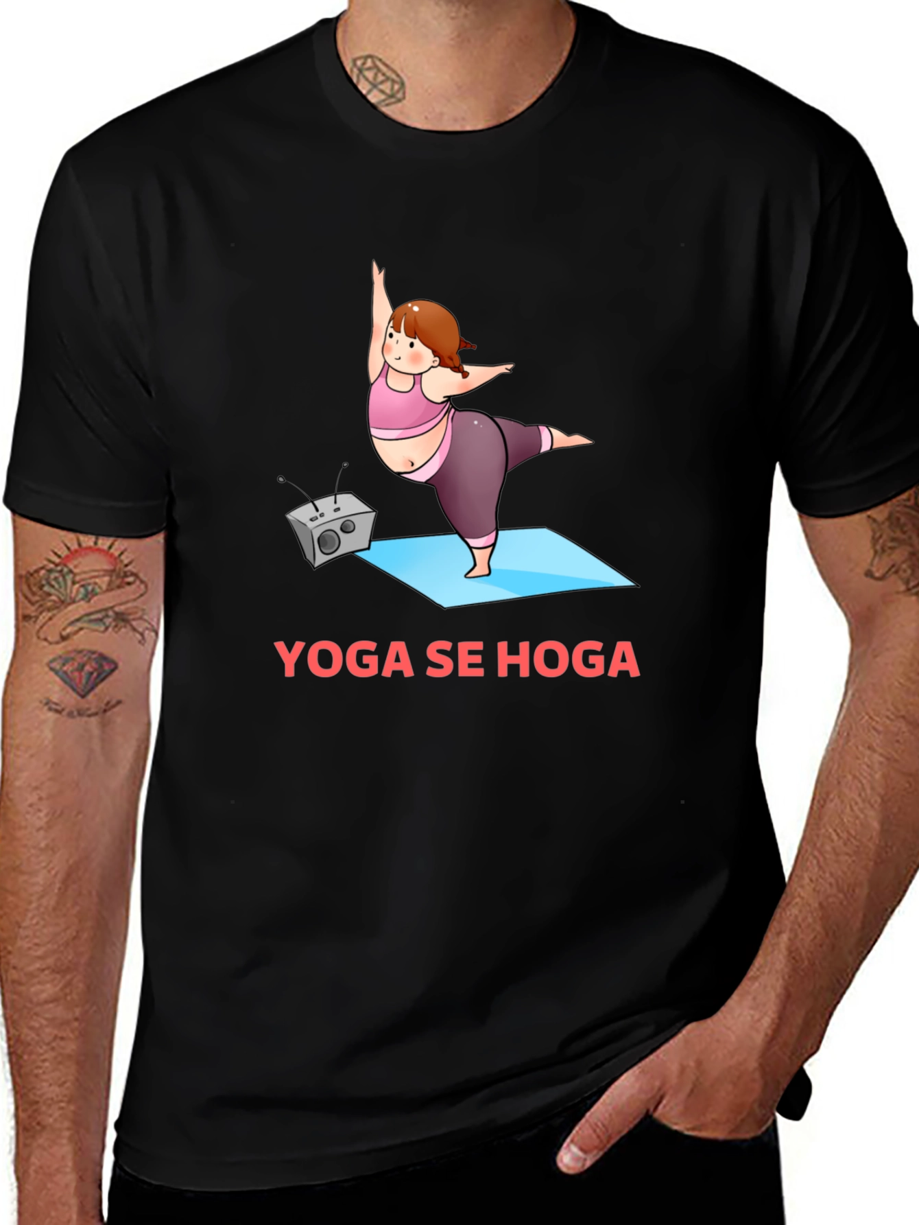 Yoga Se Hoga Graphic Tee - Black Cotton Blend T-Shirt