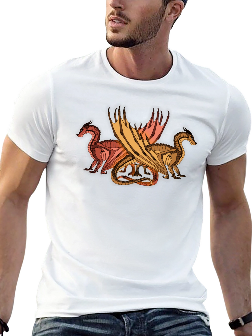 Dragon Trio Graphic Tee - Black Cotton T-Shirt