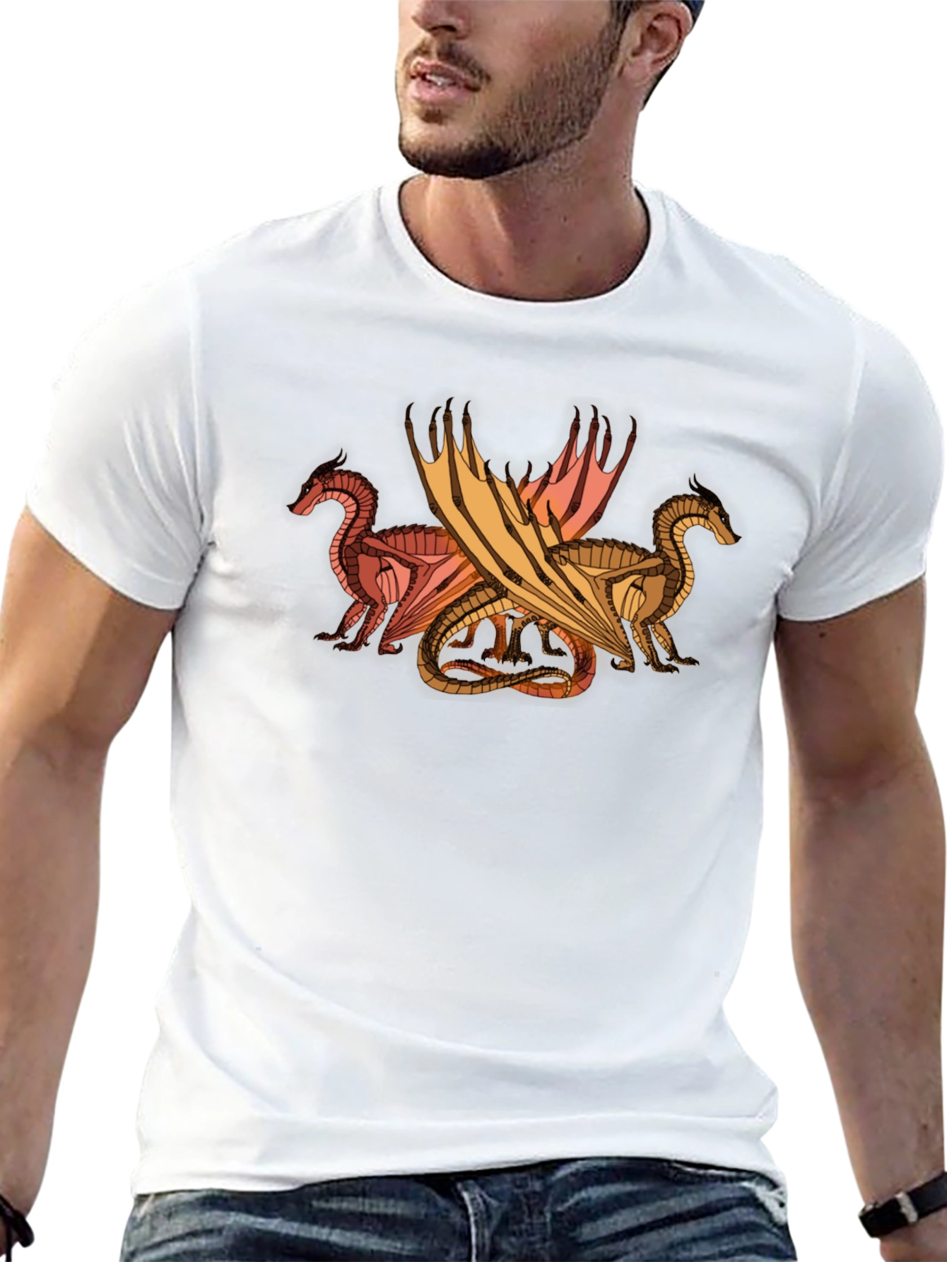 Dragon Trio Graphic Tee - Black Cotton T-Shirt