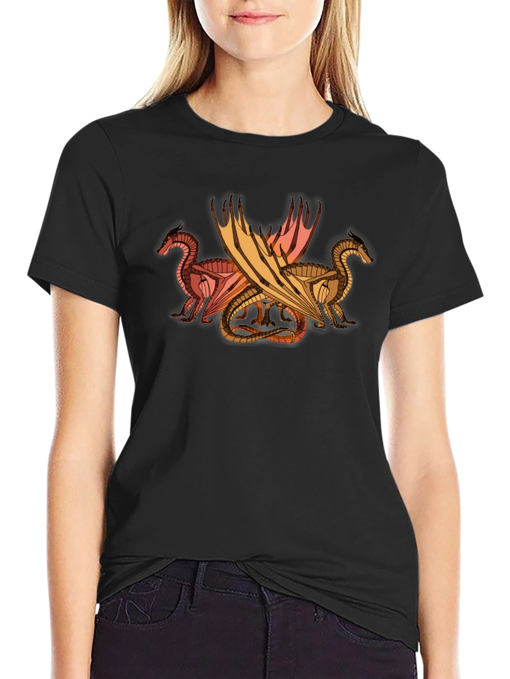 Dragon Trio Graphic Tee - Black Cotton T-Shirt