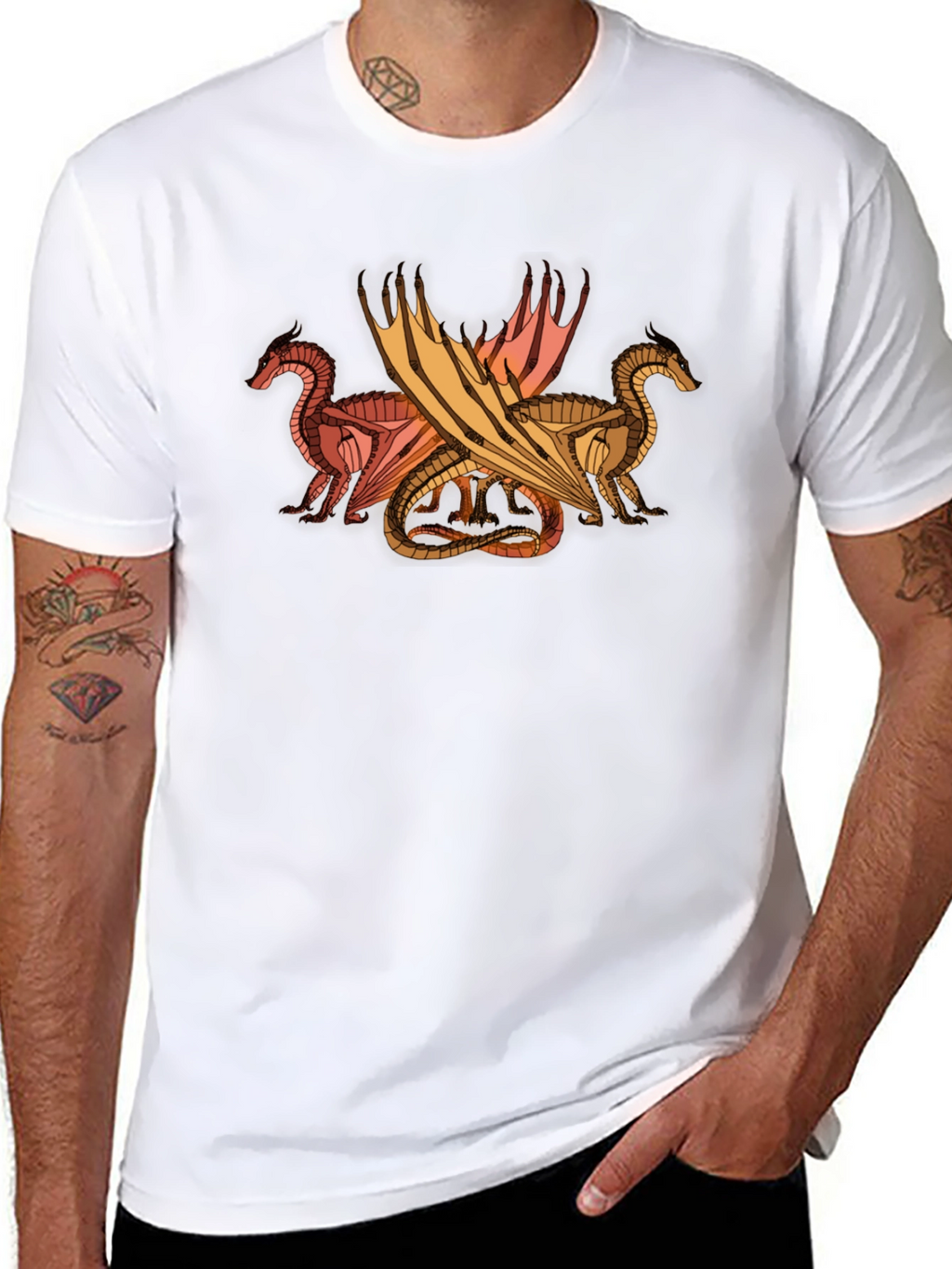 Dragon Trio Graphic Tee - Black Cotton T-Shirt