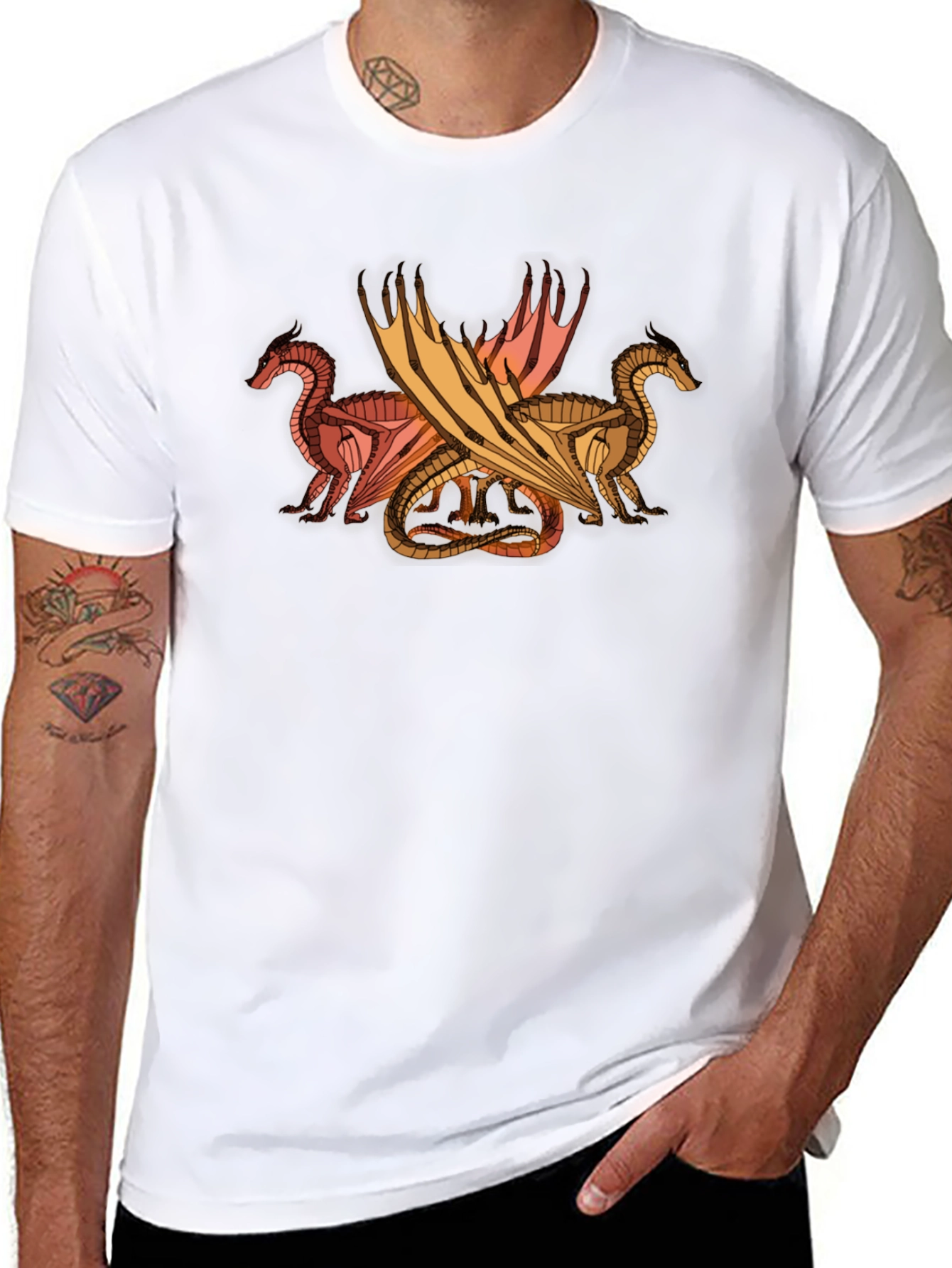 Dragon Trio Graphic Tee - Black Cotton T-Shirt