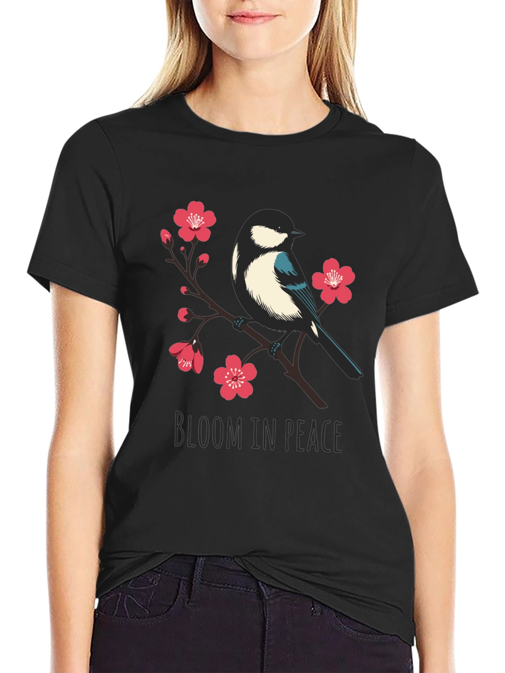 Bloom in Peace T-Shirt - Bird and Blossom Design