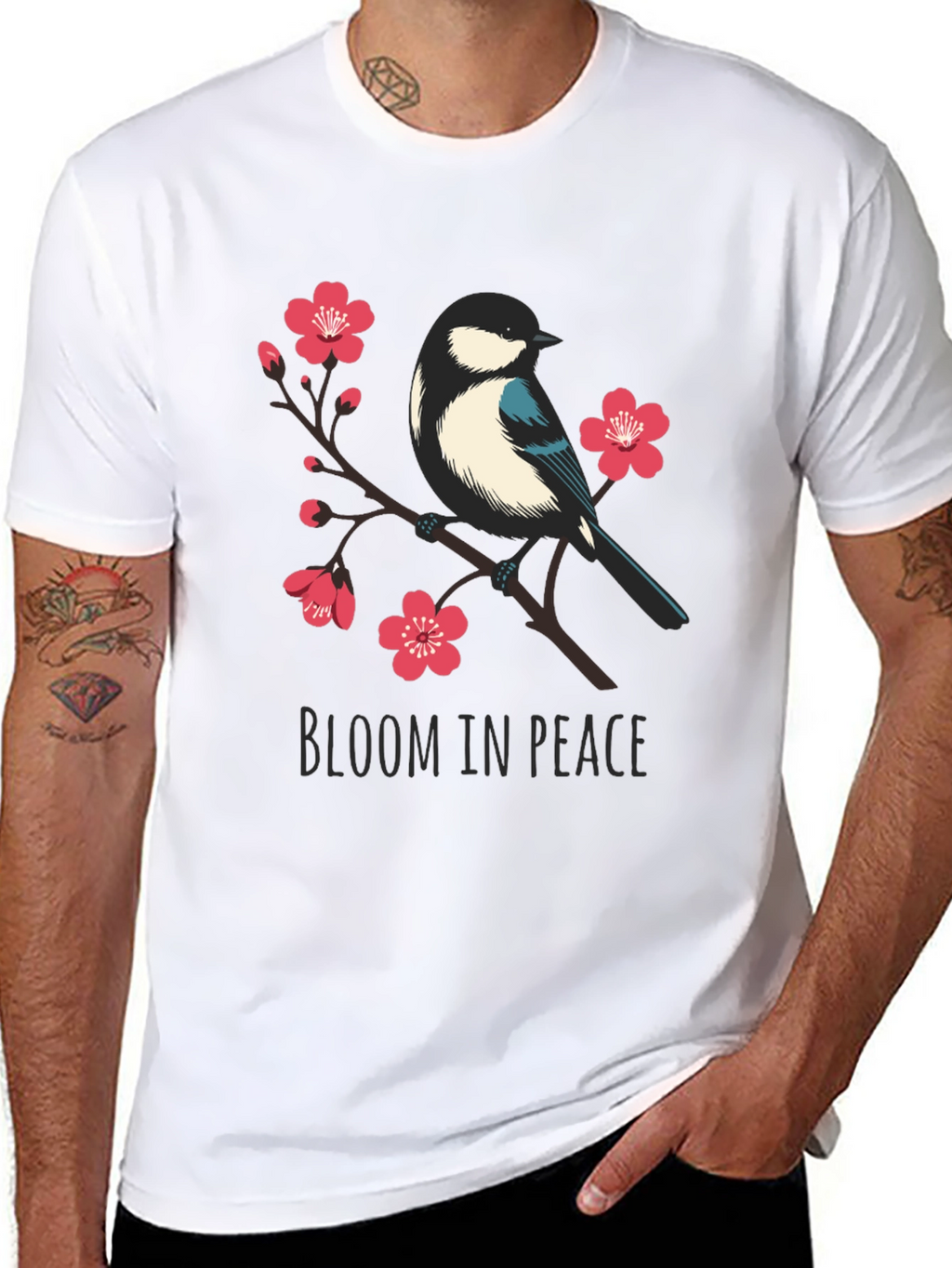 Bloom in Peace T-Shirt - Bird and Blossom Design