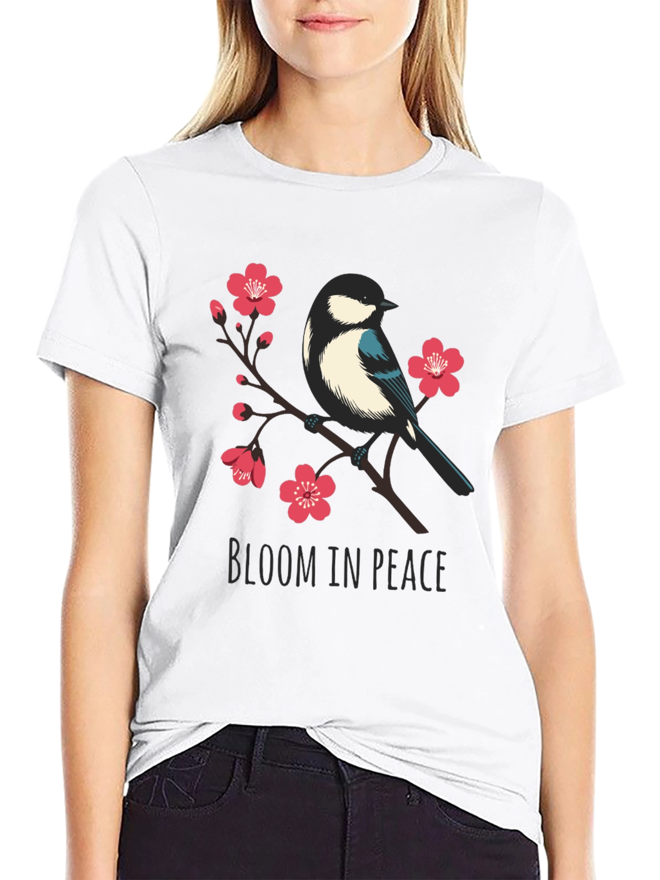 Bloom in Peace T-Shirt - Bird and Blossom Design