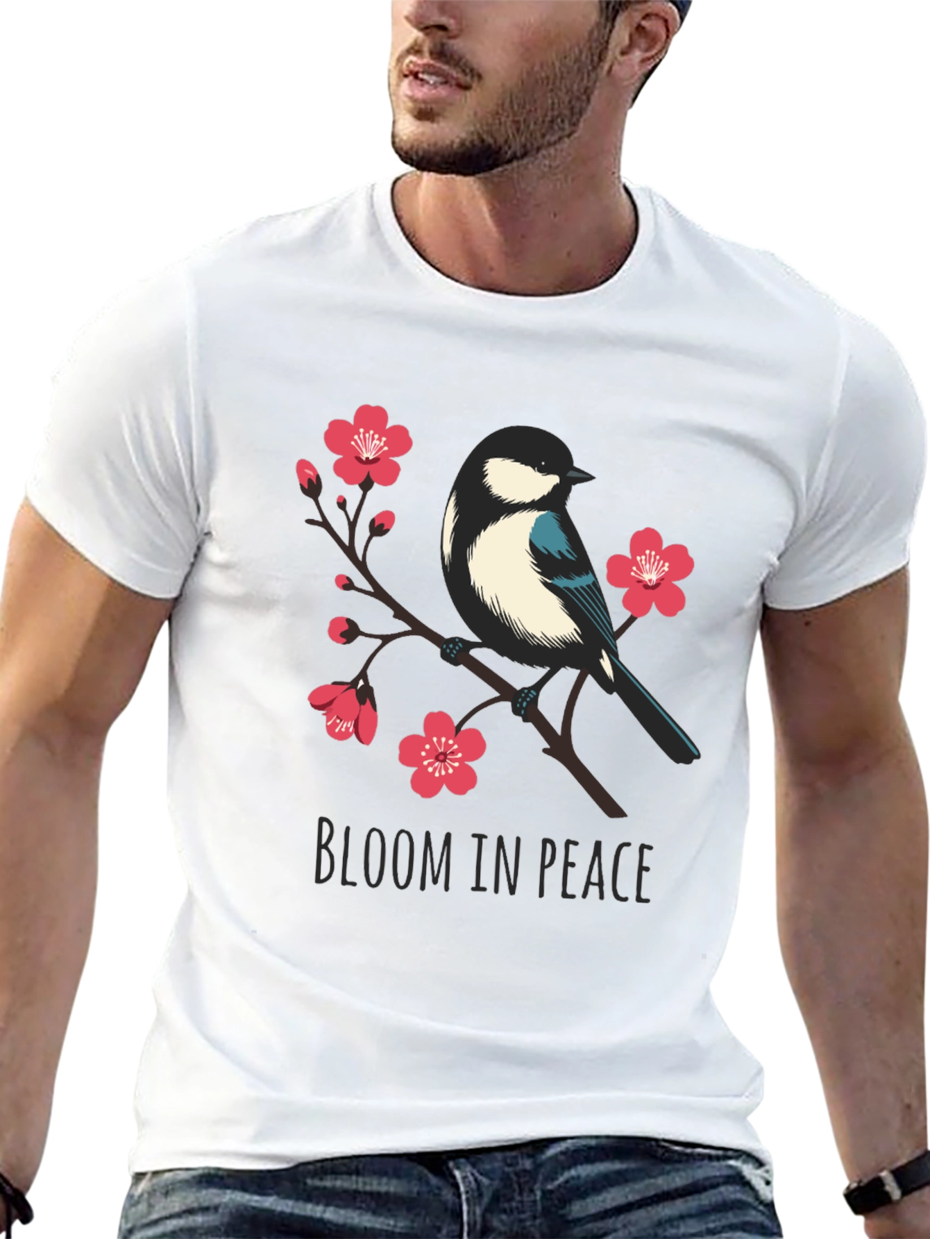 Bloom in Peace T-Shirt - Bird and Blossom Design