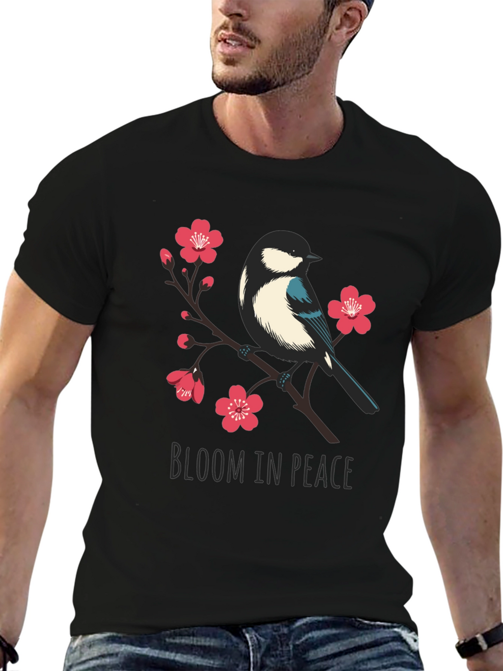Bloom in Peace T-Shirt - Bird and Blossom Design