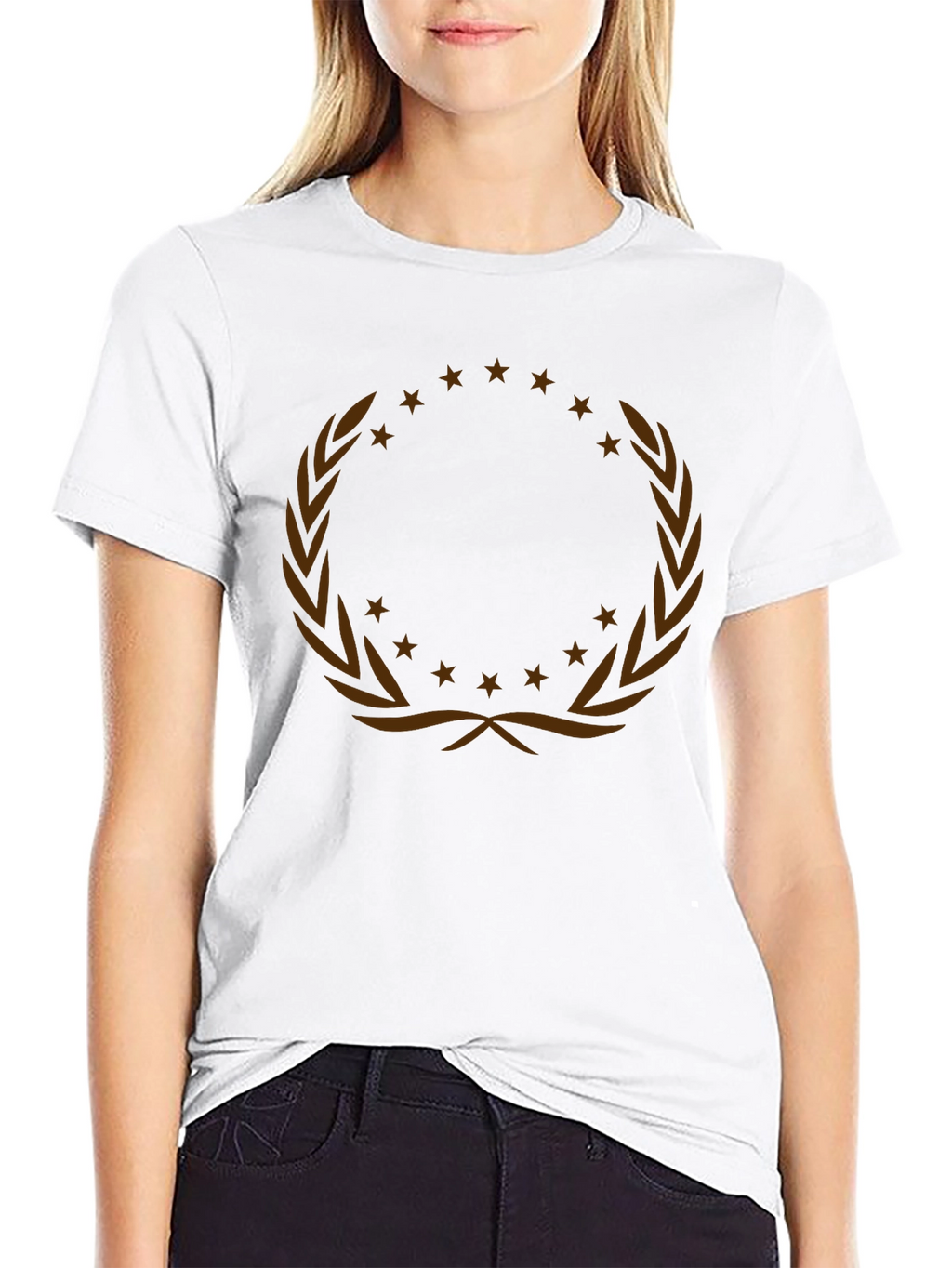 Graphic Tee with Laurel Wreath and Stars Design