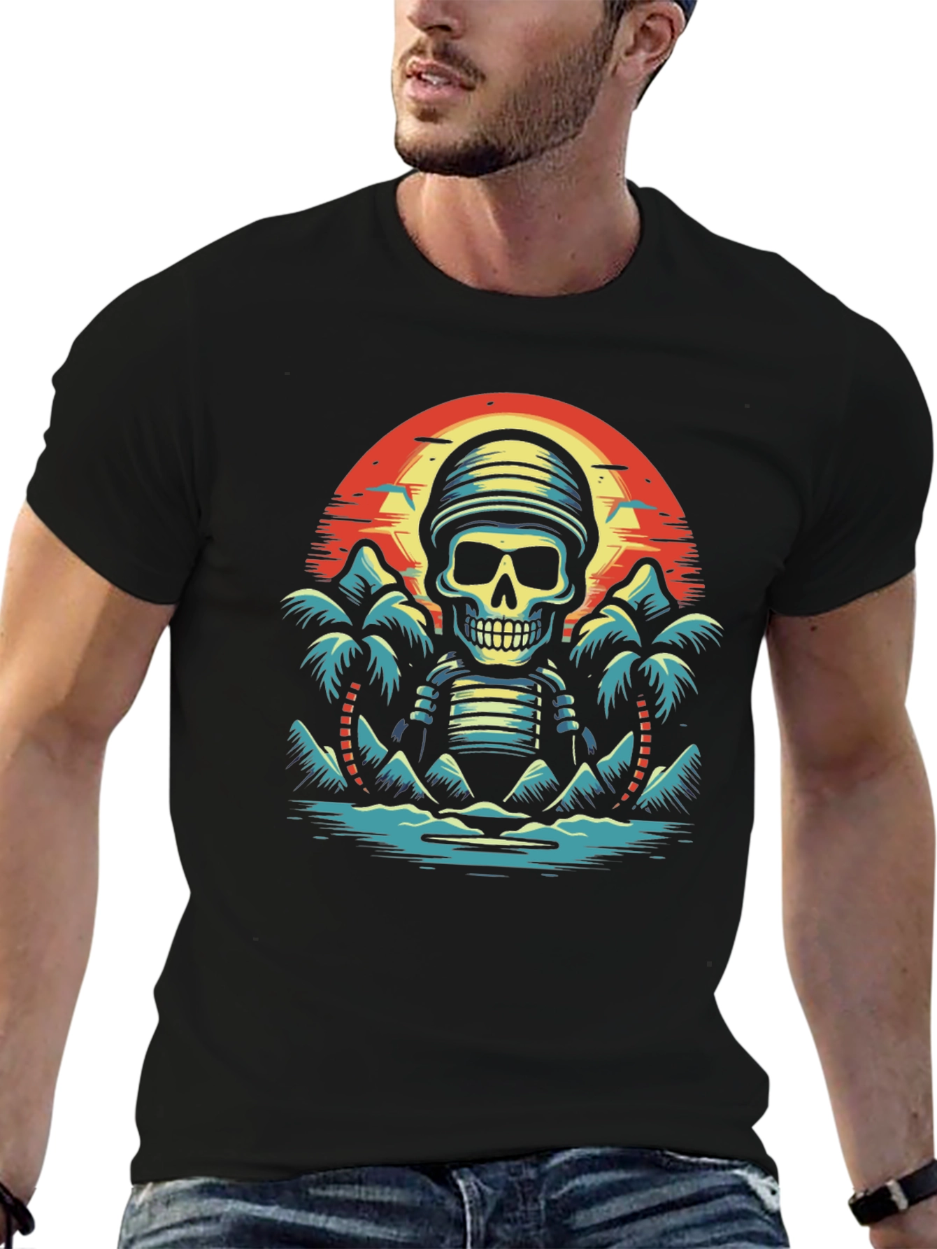 Tropical Skeleton Sunset Graphic Tee