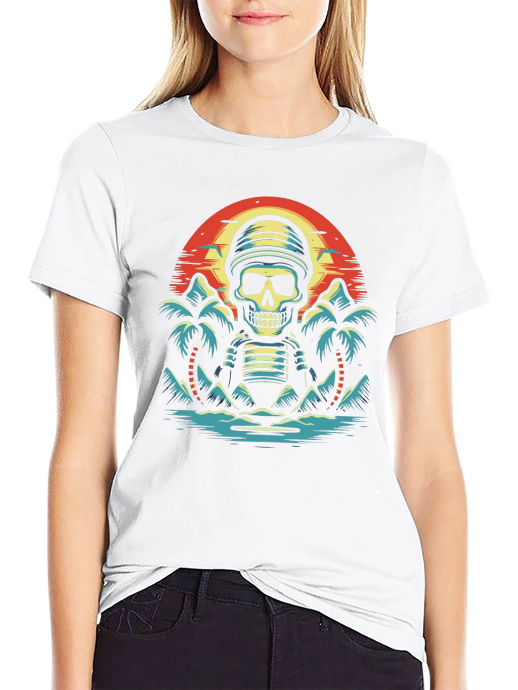 Tropical Skeleton Sunset Graphic Tee