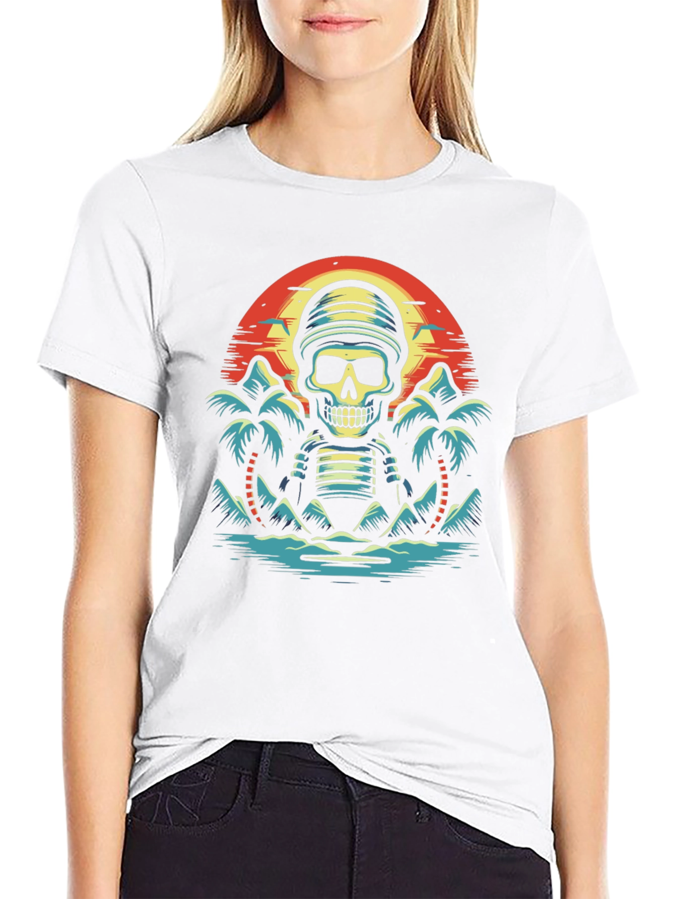 Tropical Skeleton Sunset Graphic Tee