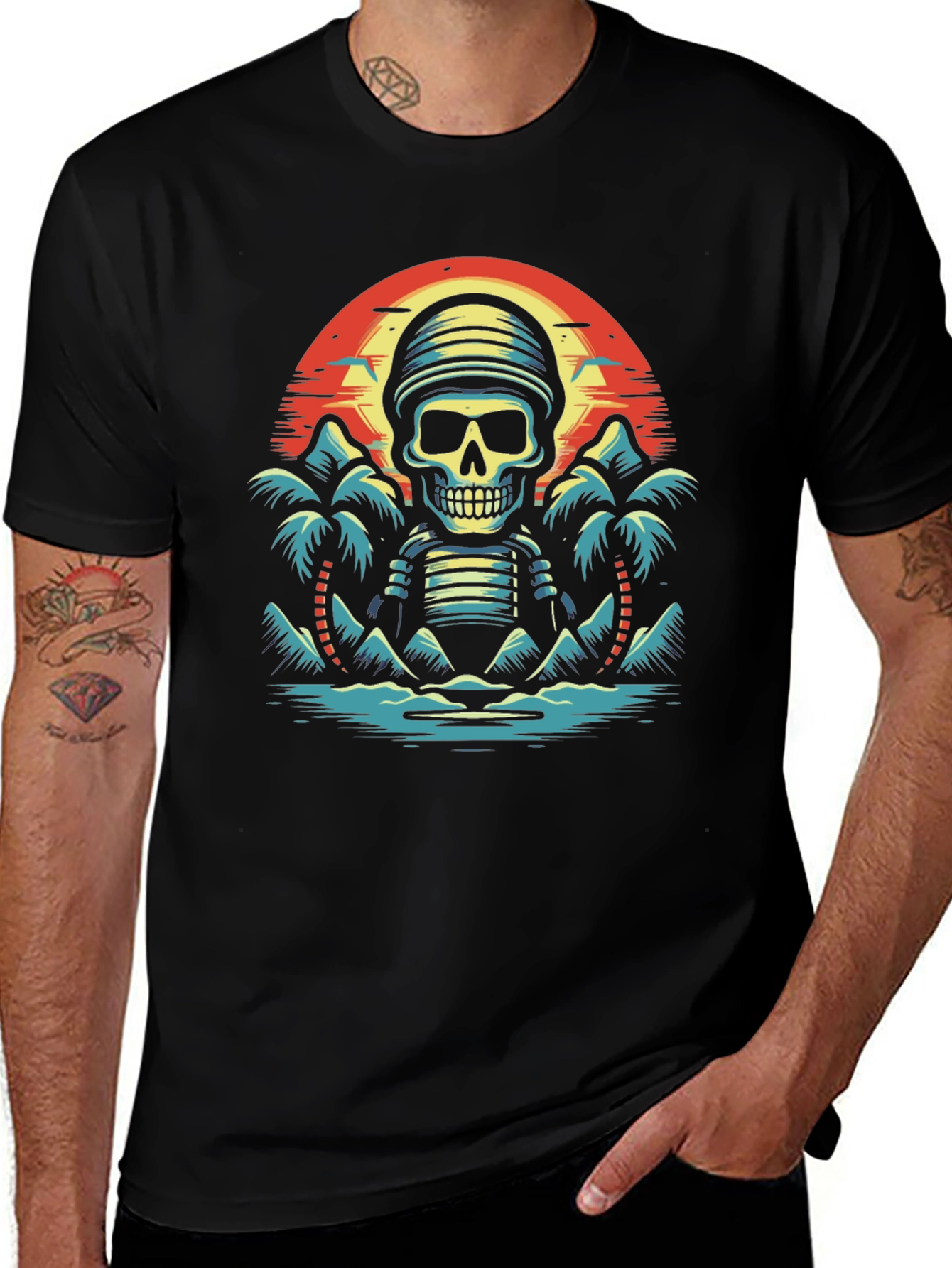 Tropical Skeleton Sunset Graphic Tee