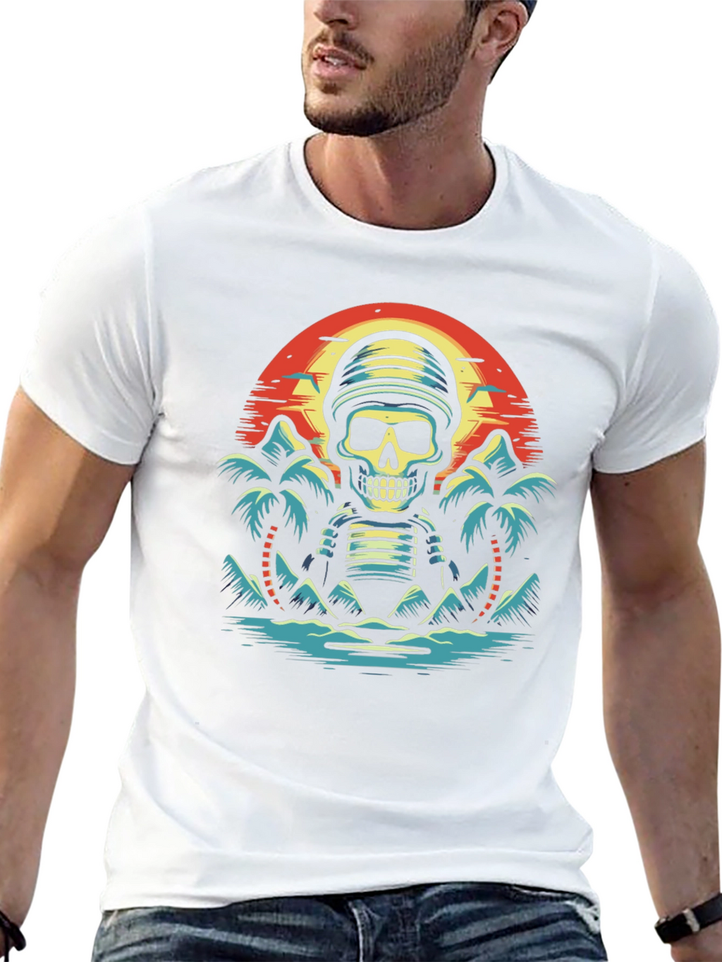 Tropical Skeleton Sunset Graphic Tee
