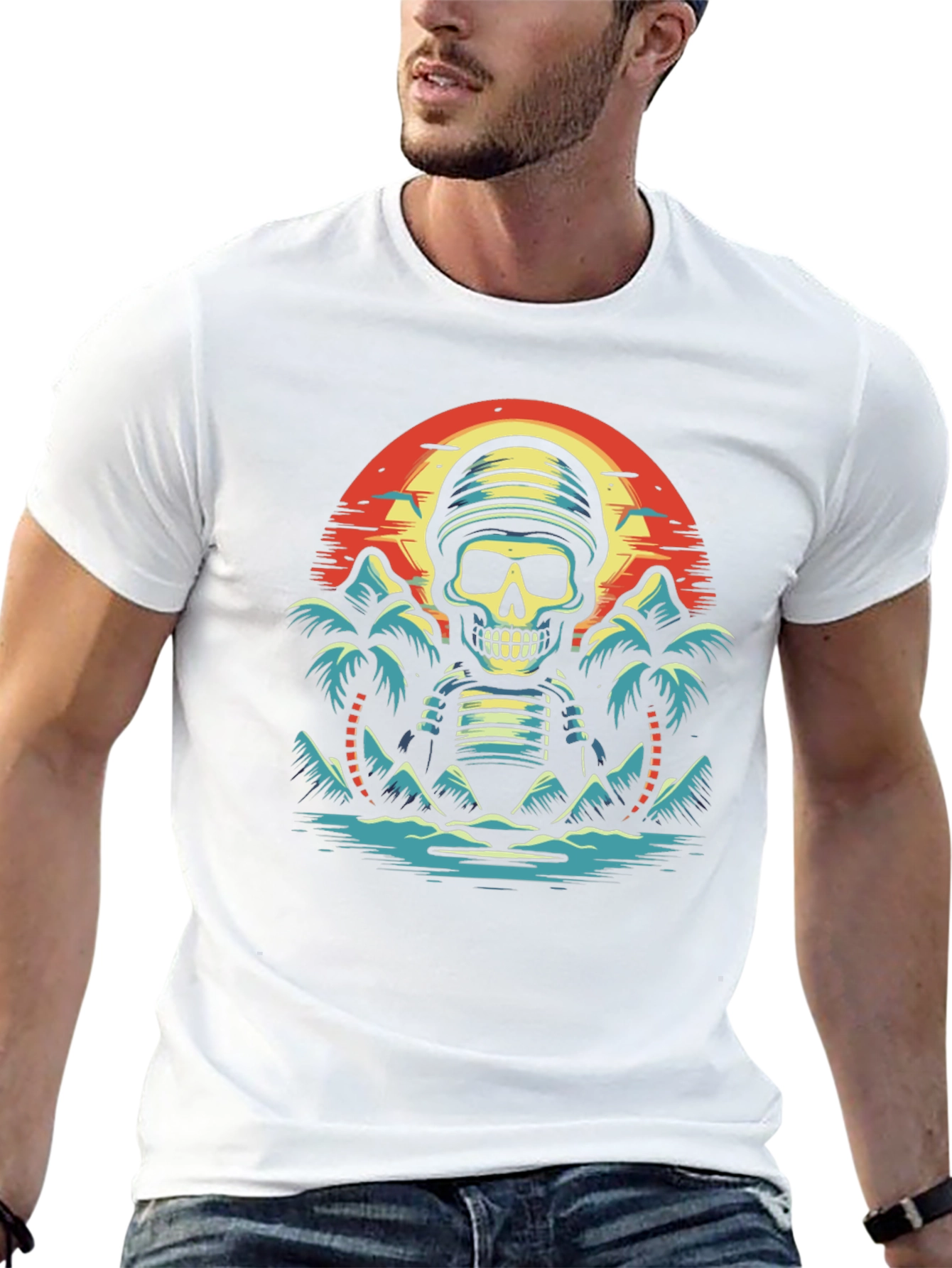 Tropical Skeleton Sunset Graphic Tee