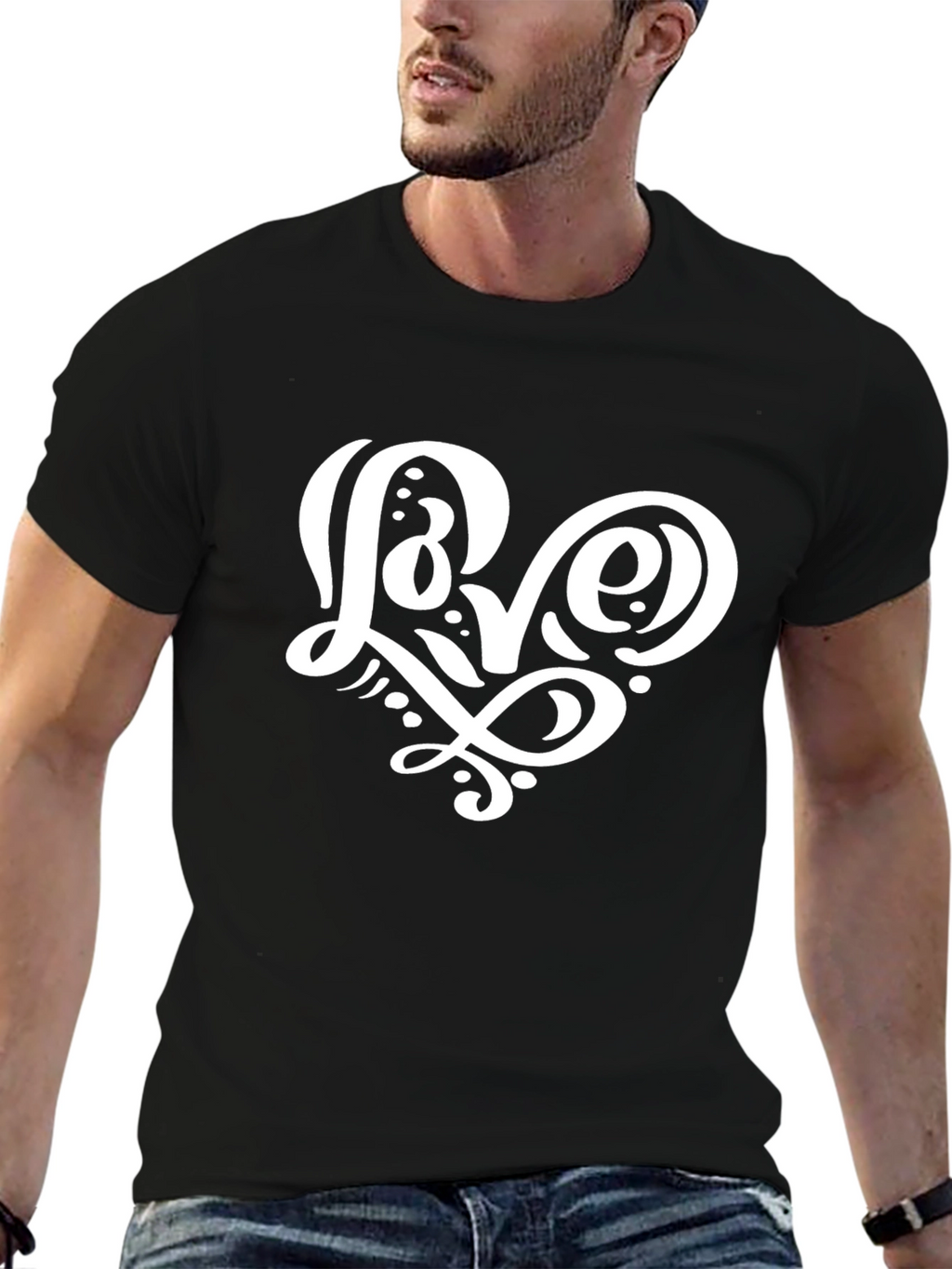 Love Heart Graphic Black T-Shirt