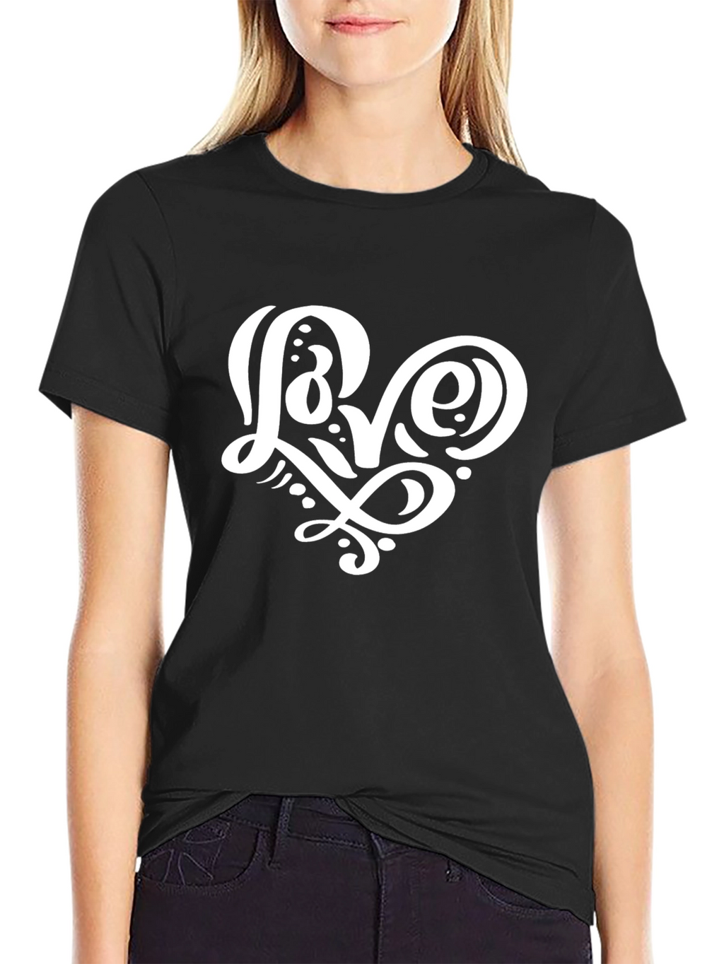 Love Heart Graphic Black T-Shirt