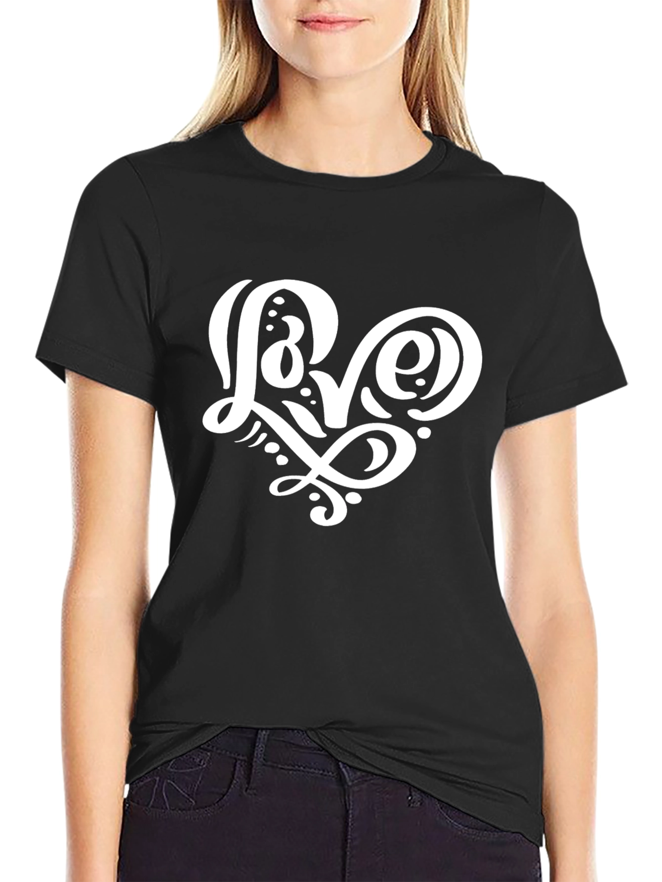 Love Heart Graphic Black T-Shirt