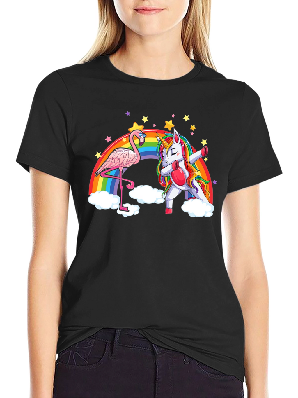 Flamingo and Unicorn Rainbow T-Shirt