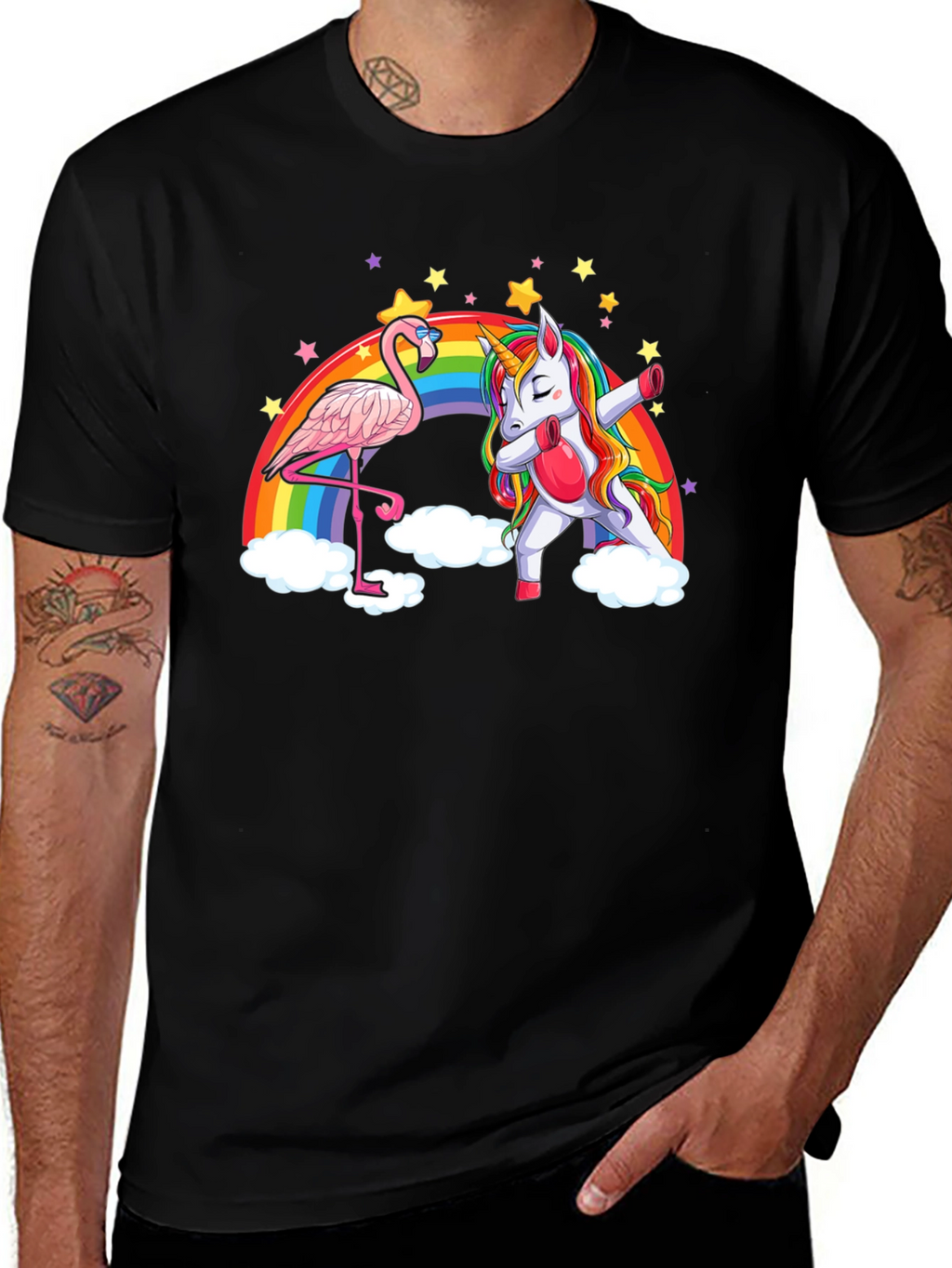 Flamingo and Unicorn Rainbow T-Shirt