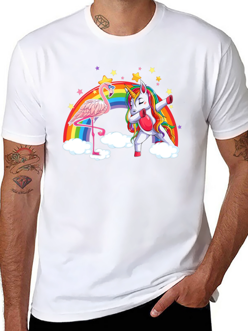 Flamingo and Unicorn Rainbow T-Shirt