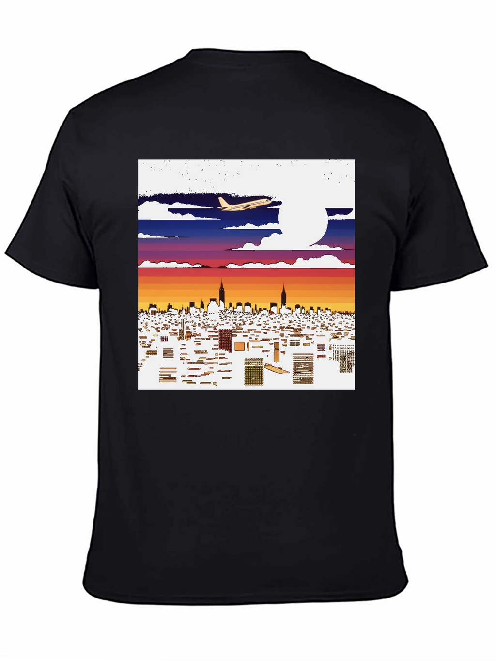 Cityscape Airplane Graphic Tee - Urban Style