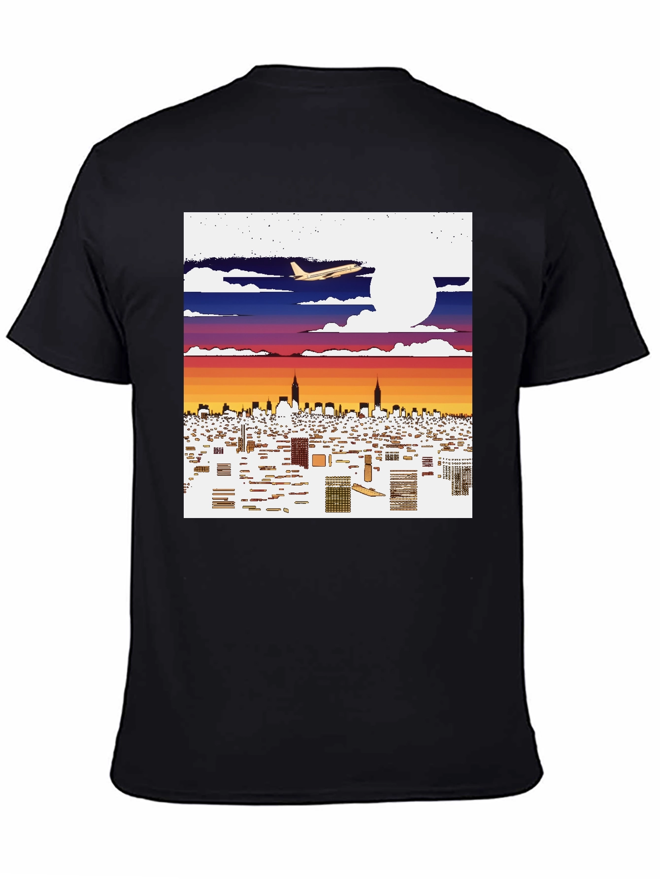 Cityscape Airplane Graphic Tee - Urban Style