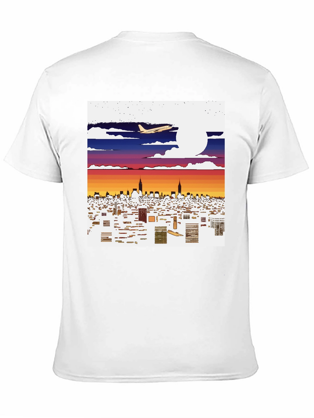 Cityscape Airplane Graphic Tee - Urban Style