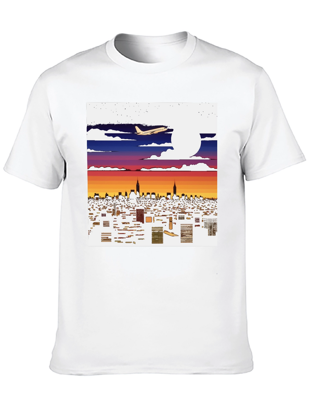 Cityscape Airplane Graphic Tee - Urban Style