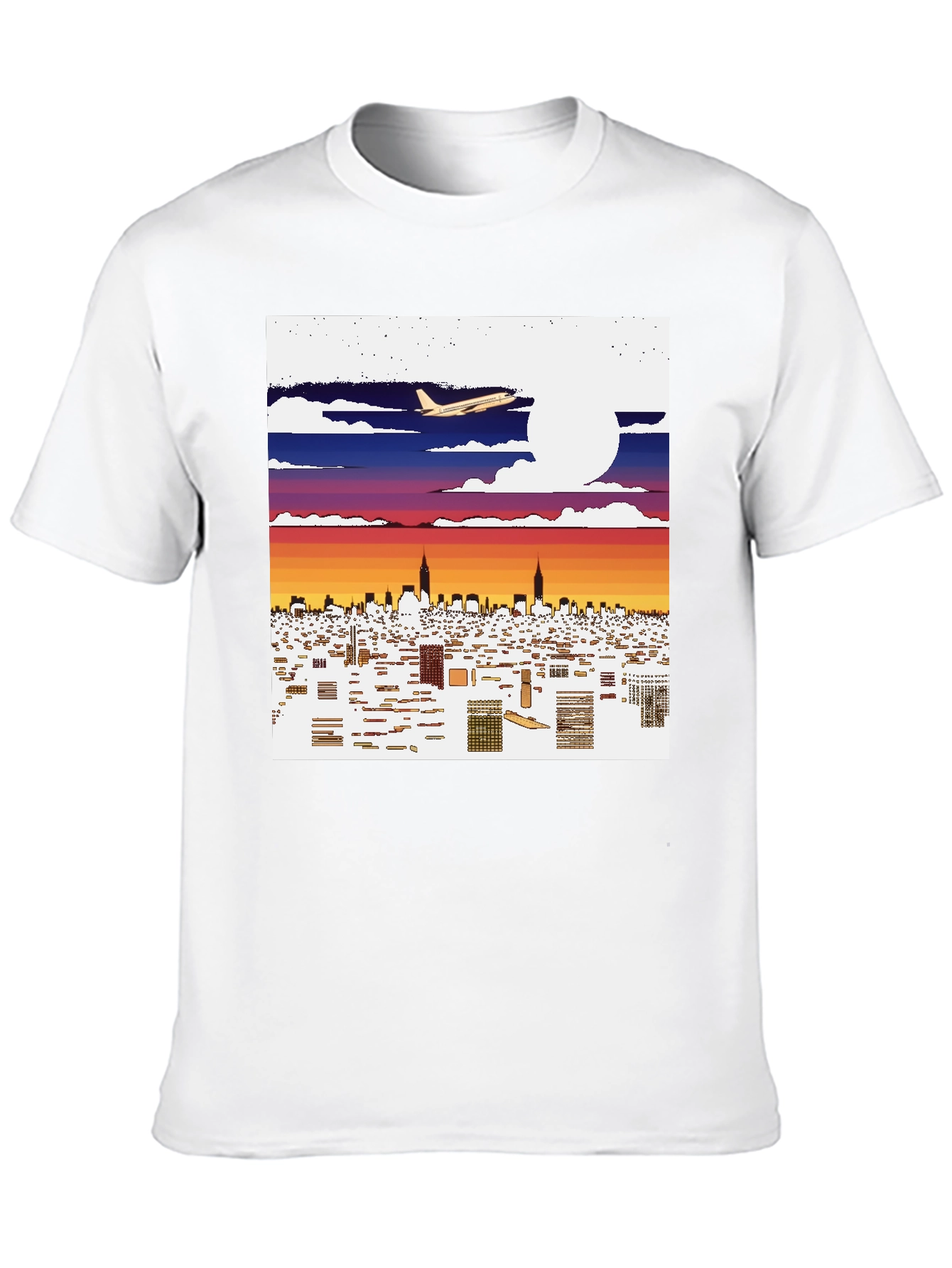 Cityscape Airplane Graphic Tee - Urban Style