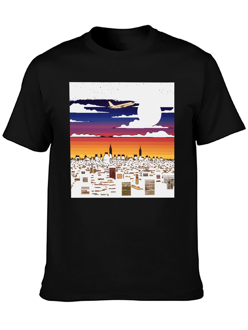 Cityscape Airplane Graphic Tee - Urban Style