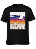 Cityscape Airplane Graphic Tee - Urban Style