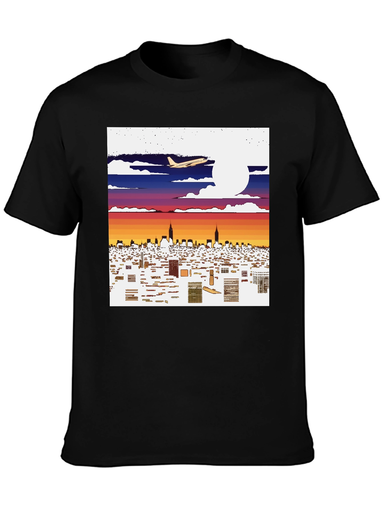 Cityscape Airplane Graphic Tee - Urban Style