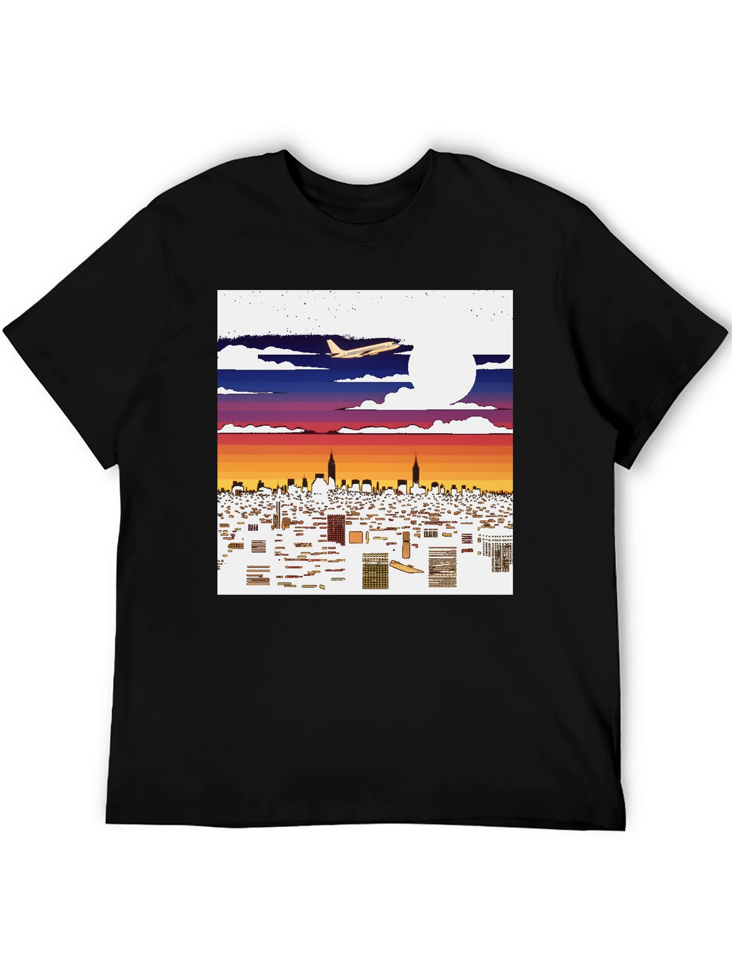 Cityscape Airplane Graphic Tee - Urban Style