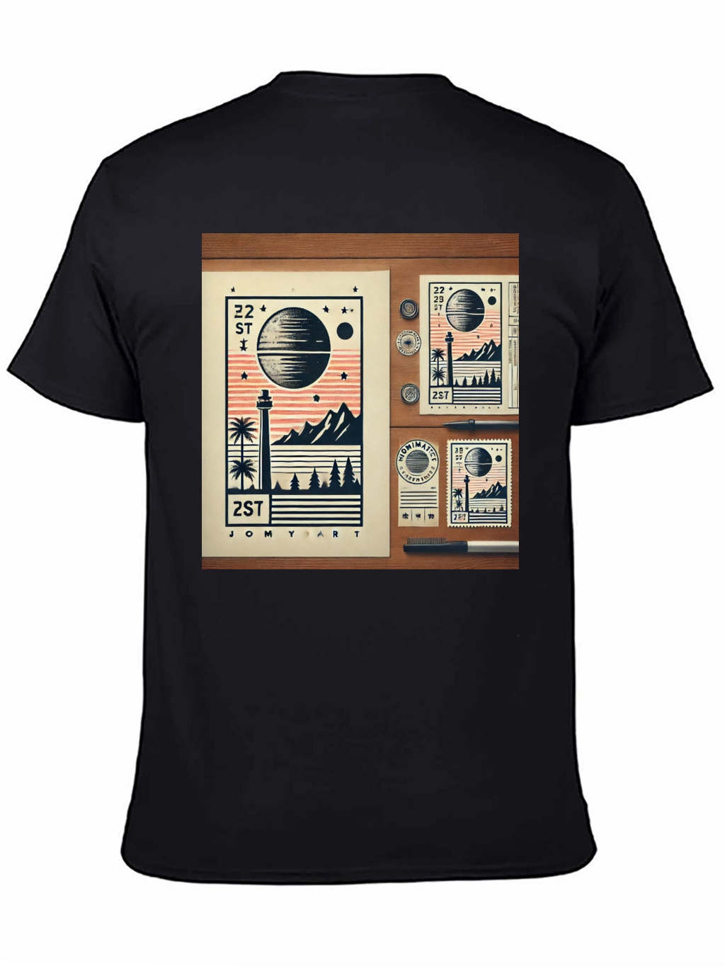22 ST JOMY ART Black Graphic T-Shirt