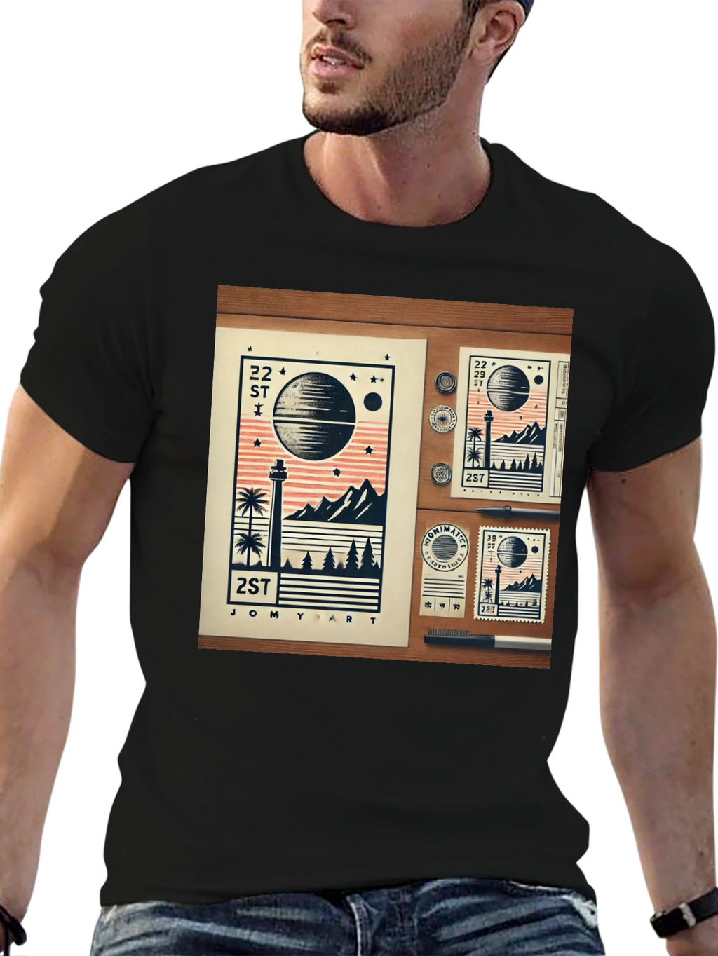 22 ST JOMY ART Black Graphic T-Shirt