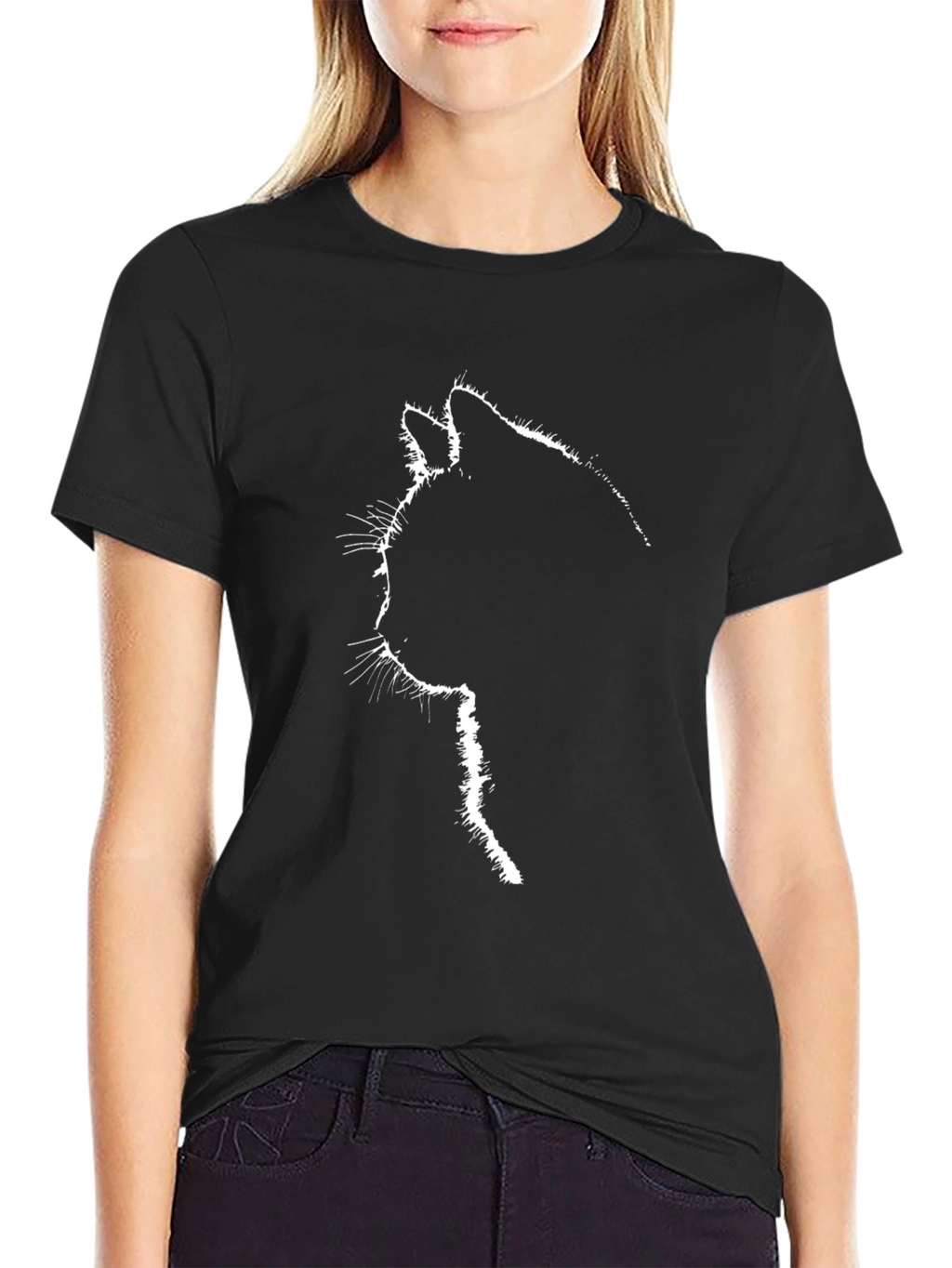 Silhouette Cat T-Shirt - Black