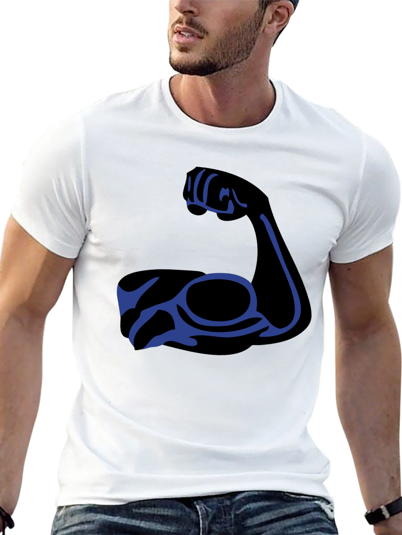 Black T-Shirt with Blue Arm Graphic