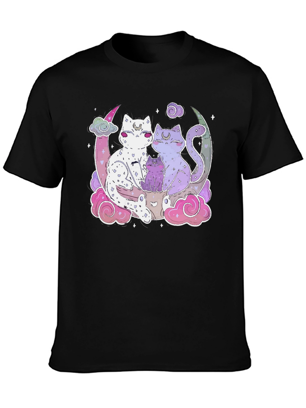 Cute Cats on Moon T-Shirt - Kawaii Style