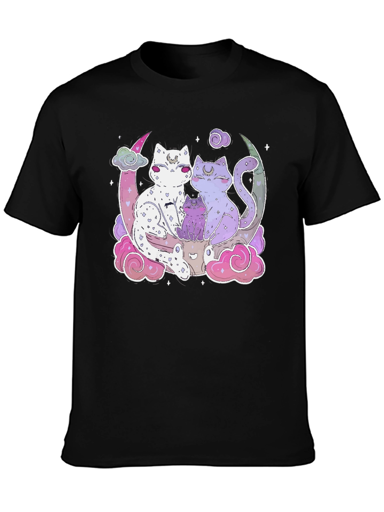 Cute Cats on Moon T-Shirt - Kawaii Style